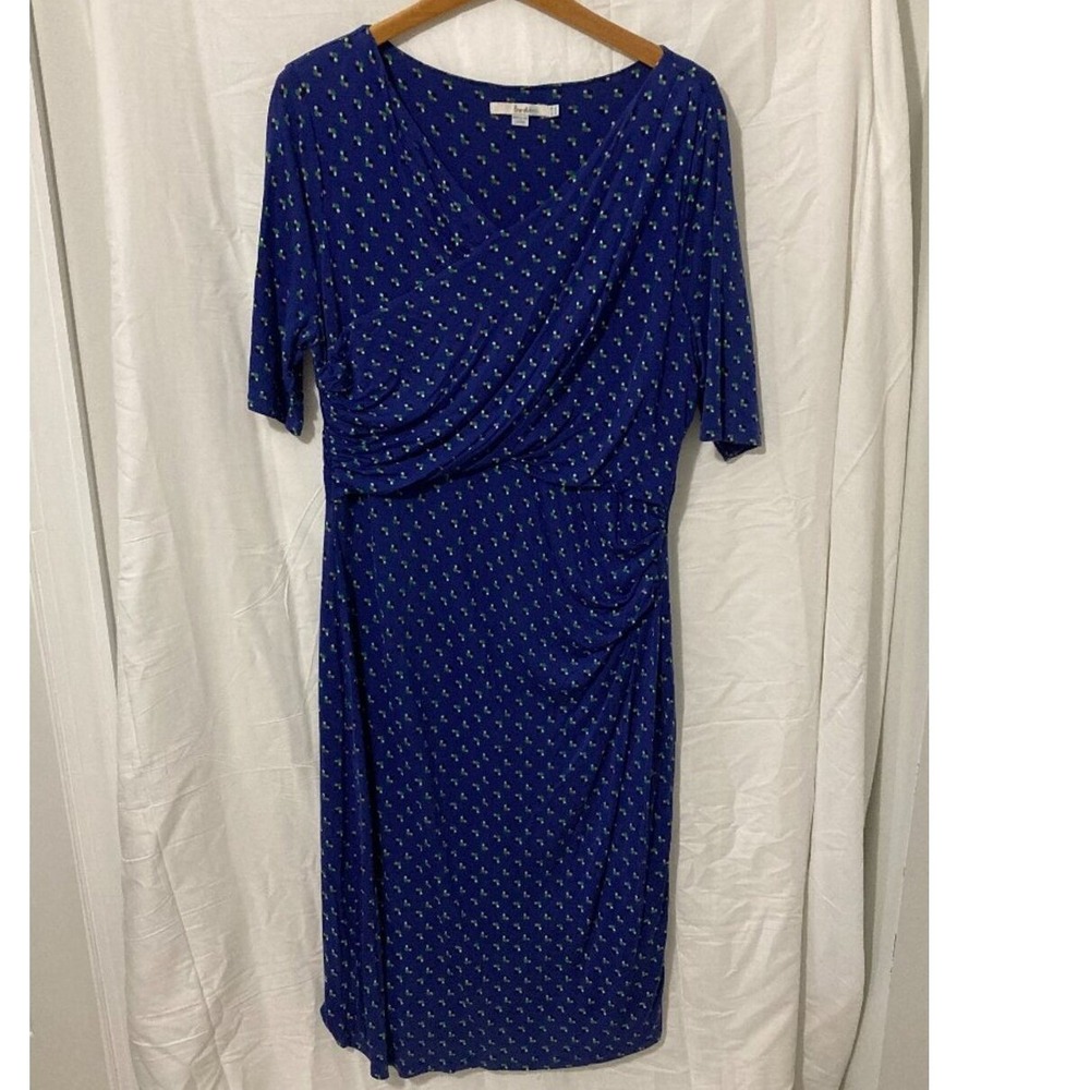 Boden Faux Wrap Sheath Dress Womens Size 16L Blue Polka Dot Feminine Core